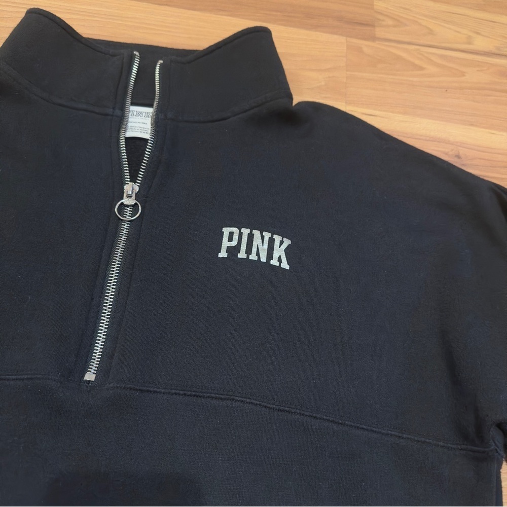 PINK Victoria's Secret Women’s Black Quarter-Zip Sweatshirt - Picture 3 of 6